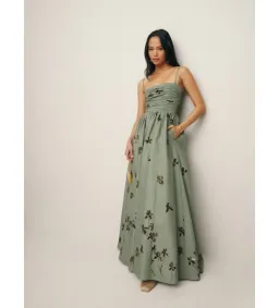 Reformation Kastoria Ruched Maxi Dress in Green/Iris Border Size 0/AU 6 for rent on The Volte - image 1