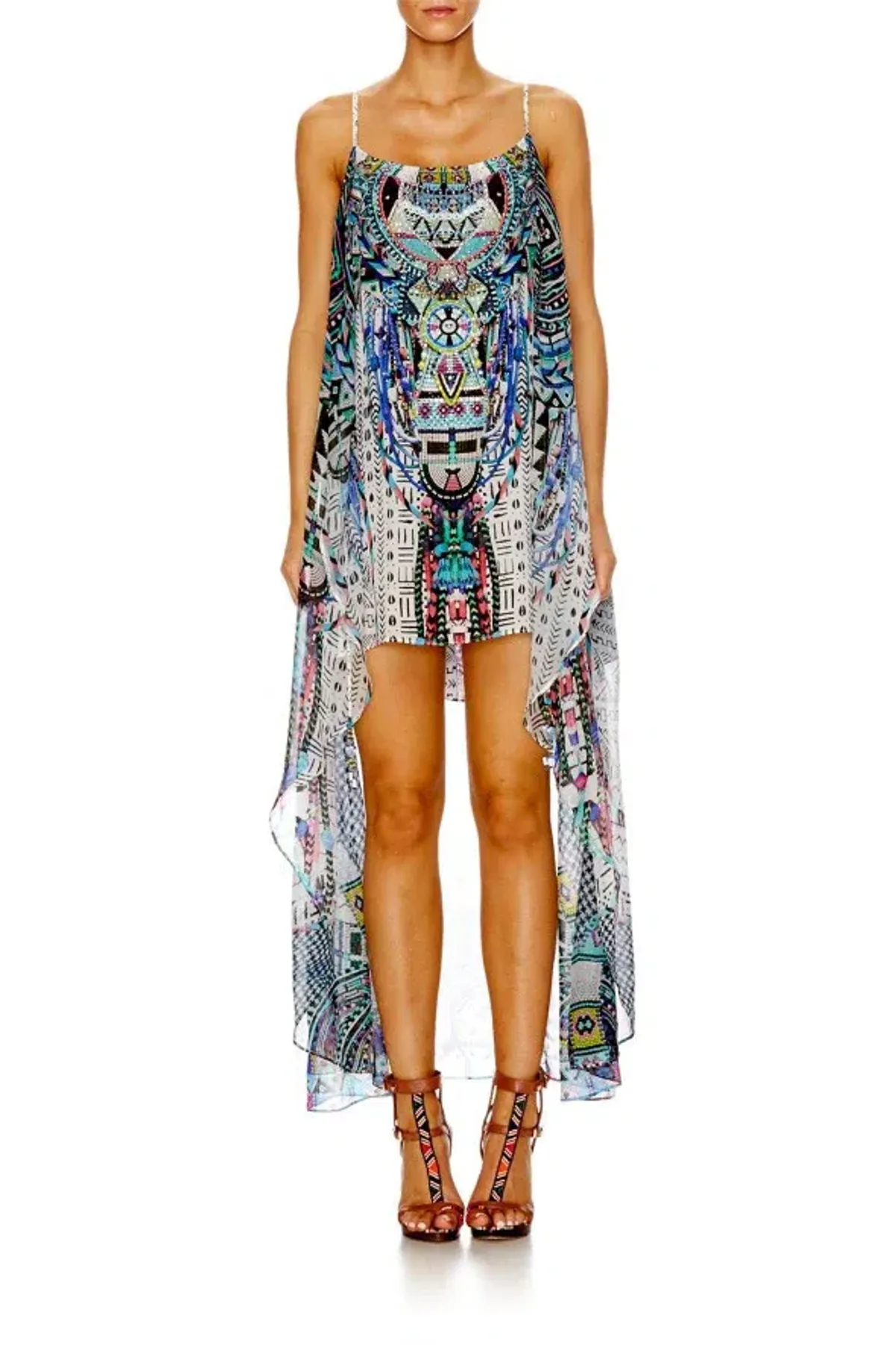 Camilla Maasai Mosh Mini Dress With Long Overlay Print Size 12 - Image 3