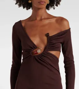 Christopher Esber Spiral Crystal Ribbed-Knit Midi Dress Mahogany Size 10  for rent on The Volte - image 2