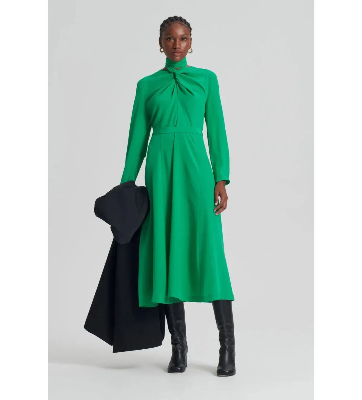 Scanlan Theodore Silk Drape Neck Midi Dress Emerald Size AU 6 - Image 1