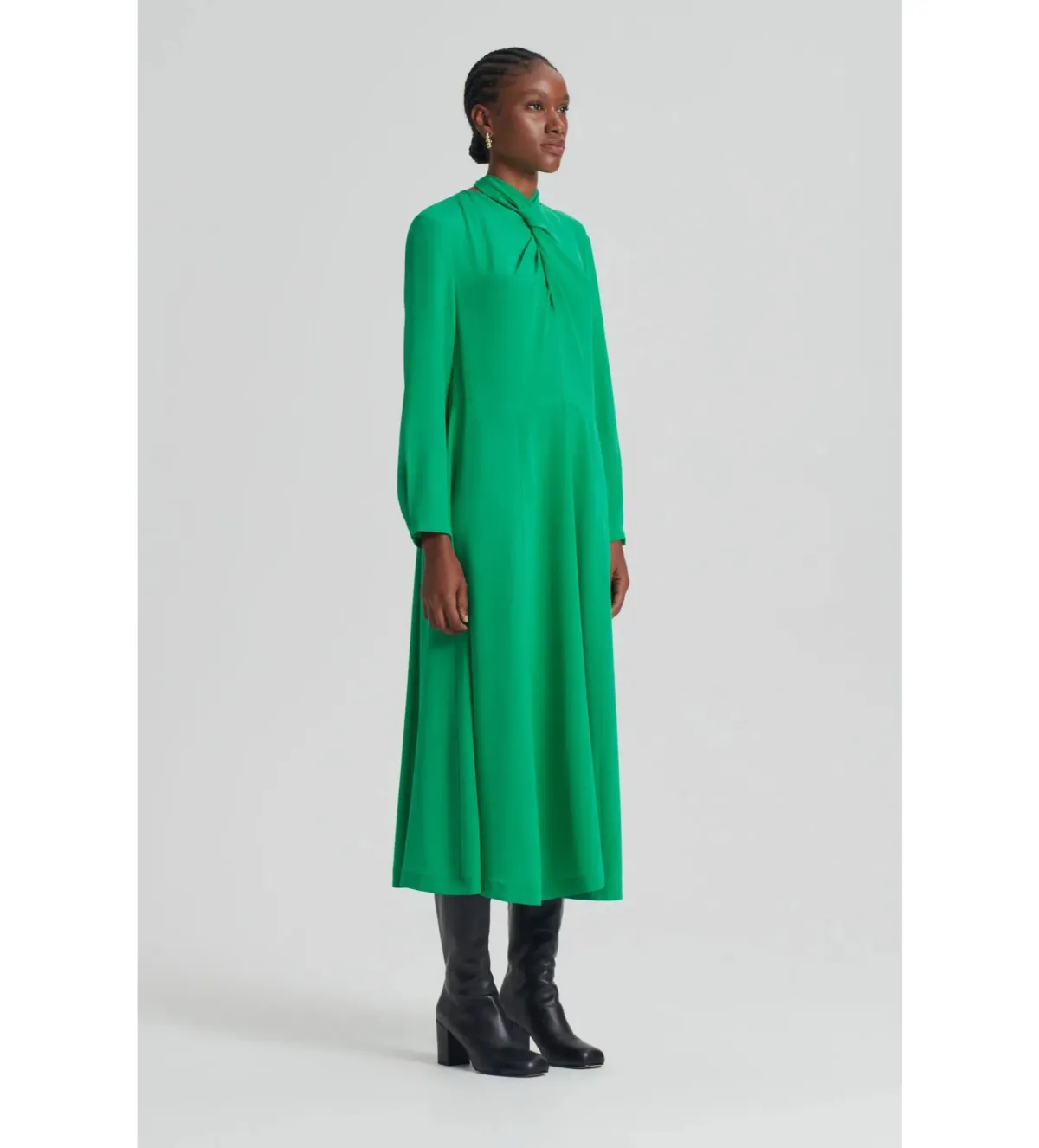 Scanlan Theodore Silk Drape Neck Midi Dress Emerald Size AU 6 - Image 2