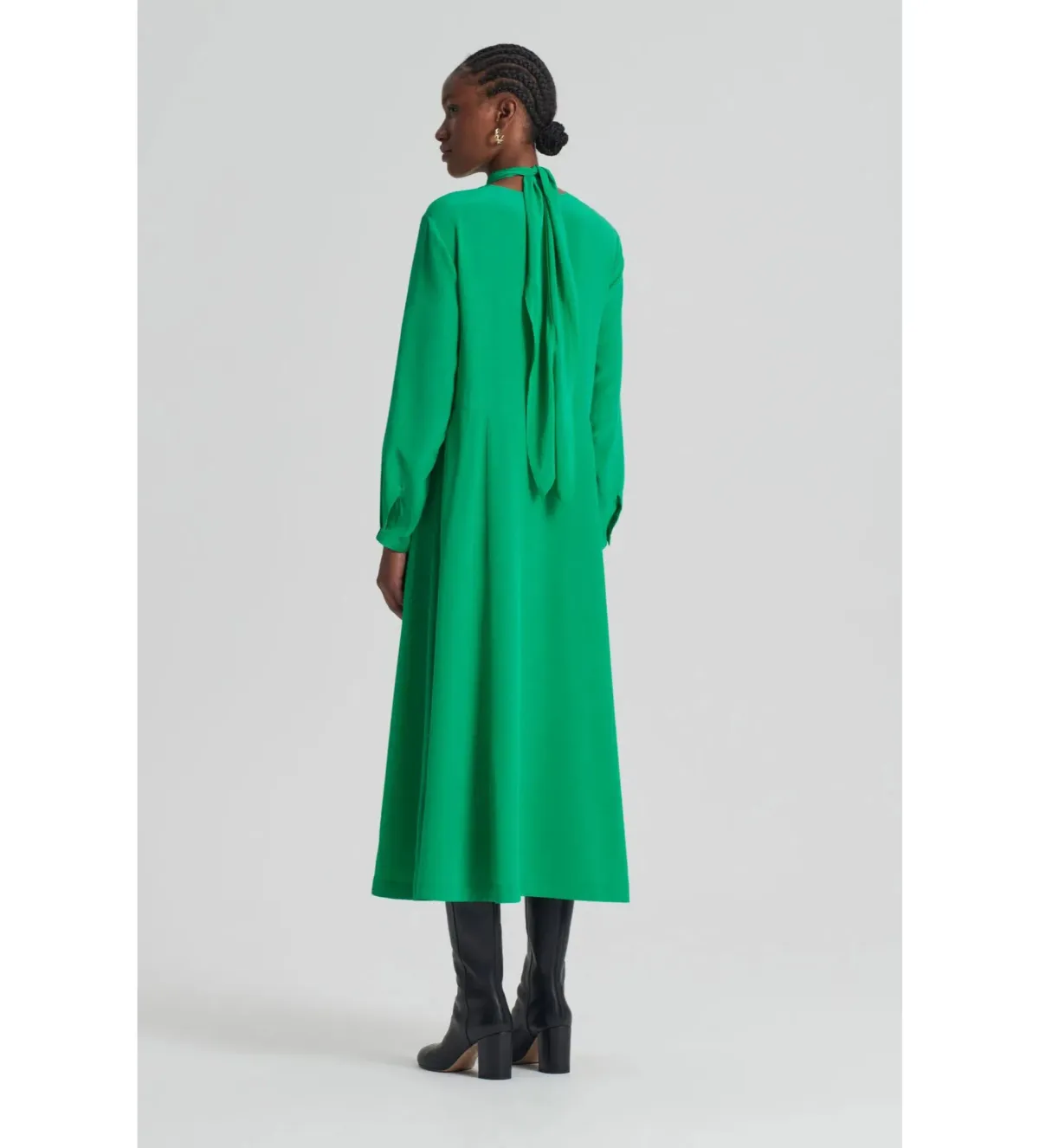 Scanlan Theodore Silk Drape Neck Midi Dress Emerald Size AU 6 - Image 3