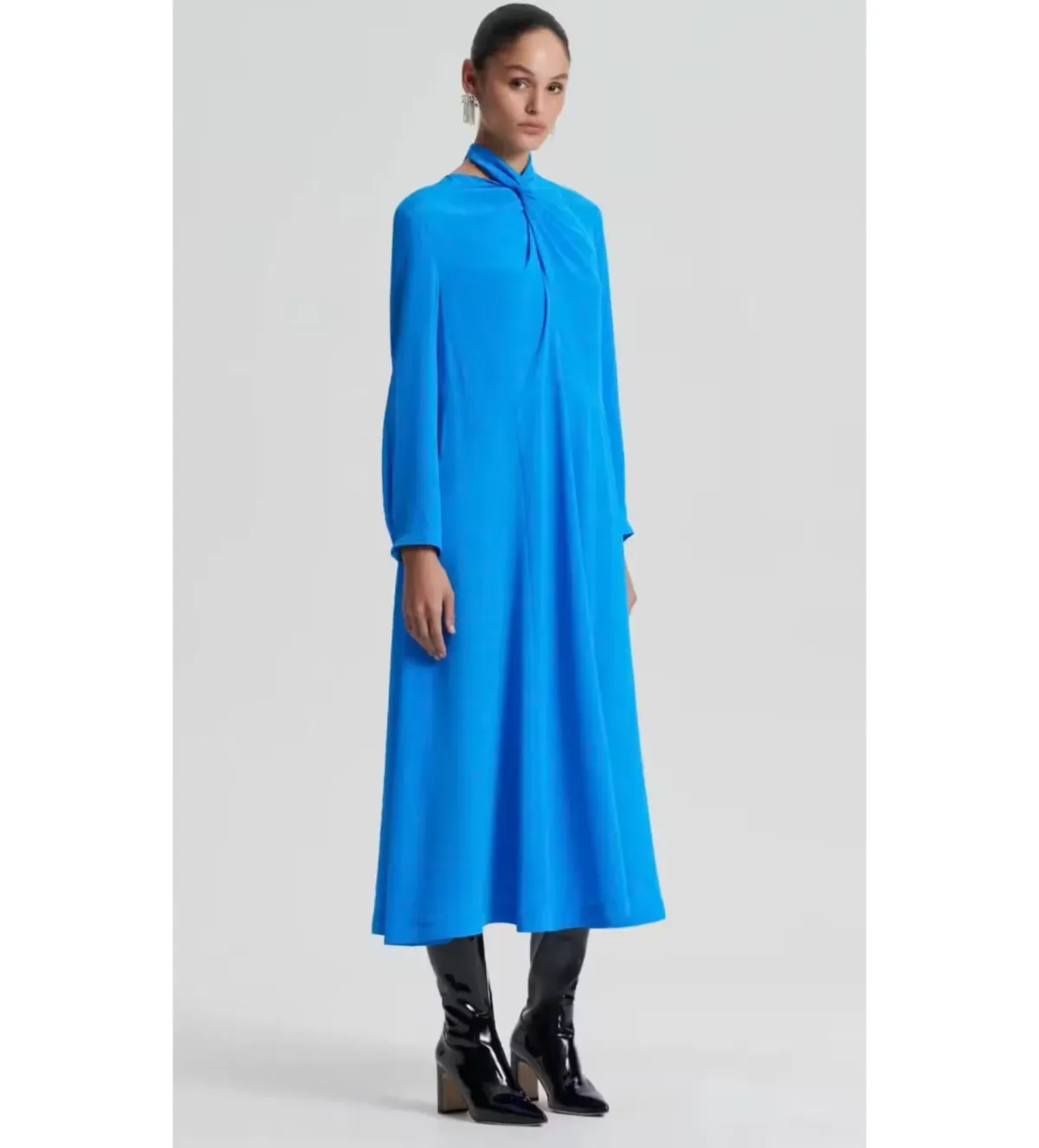 Scanlan Theodore Silk Drape Neck Dress Blue AU 6 - Image 2