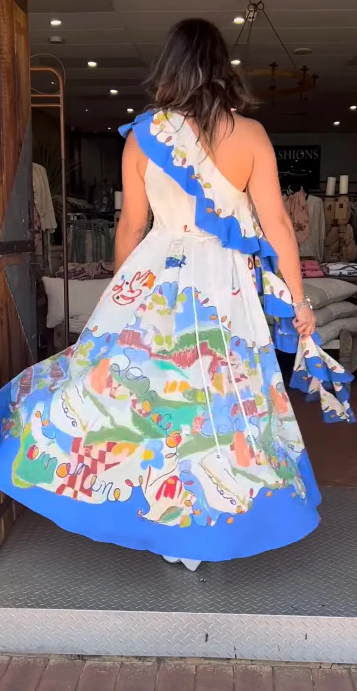 Alemais Nadia Dress One Shoulder Ruffle Maxi Print Size AU 16 - Image 2