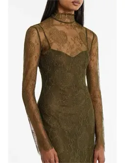 Carla Zampatti Juniper Chantilly Lace Sleeved Gown Olive Size 14 for rent on The Volte - image 2