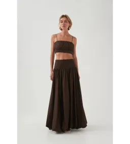 Aje Havana Ruched Top & Bubble Midi Skirt Set in Chocolate Size 6 for rent on The Volte - image 1