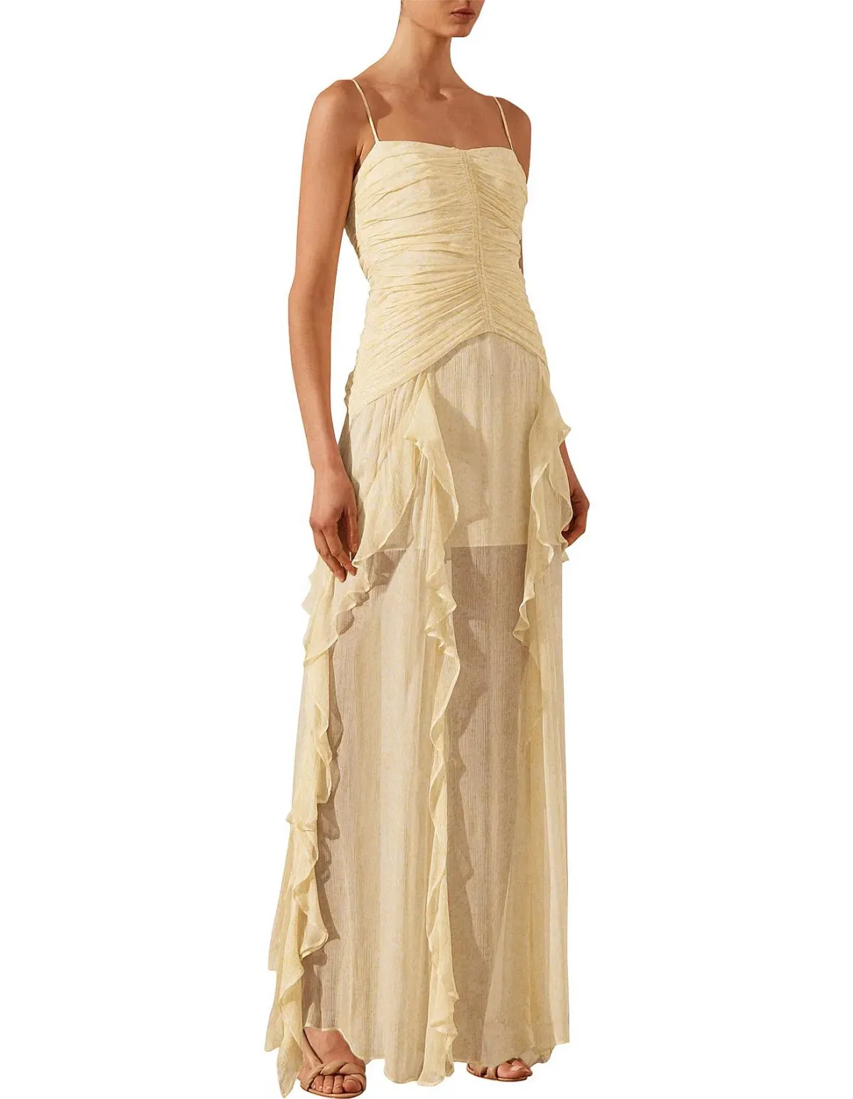 Shona Joy Gina Ruched Frill Maxi Dress in Limoncello Size 8 - Image 2
