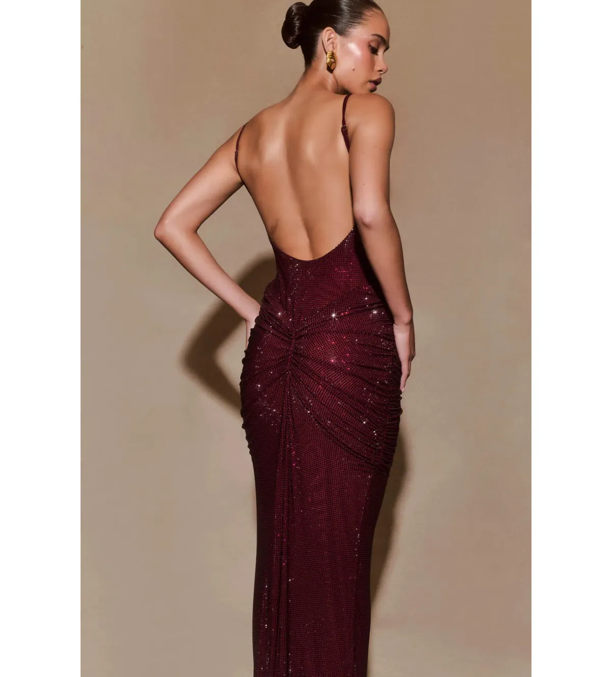 Meshki Roisin Diamante Satin Maxi Dress Mahogany AU 4  - Image 5