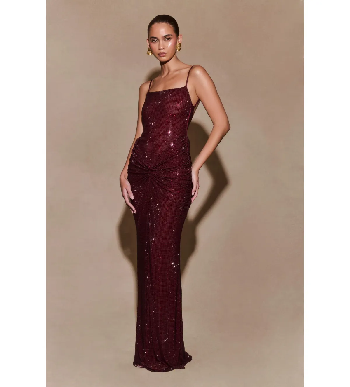 Meshki Roisin Diamante Satin Maxi Dress Mahogany AU 4  - Image 2