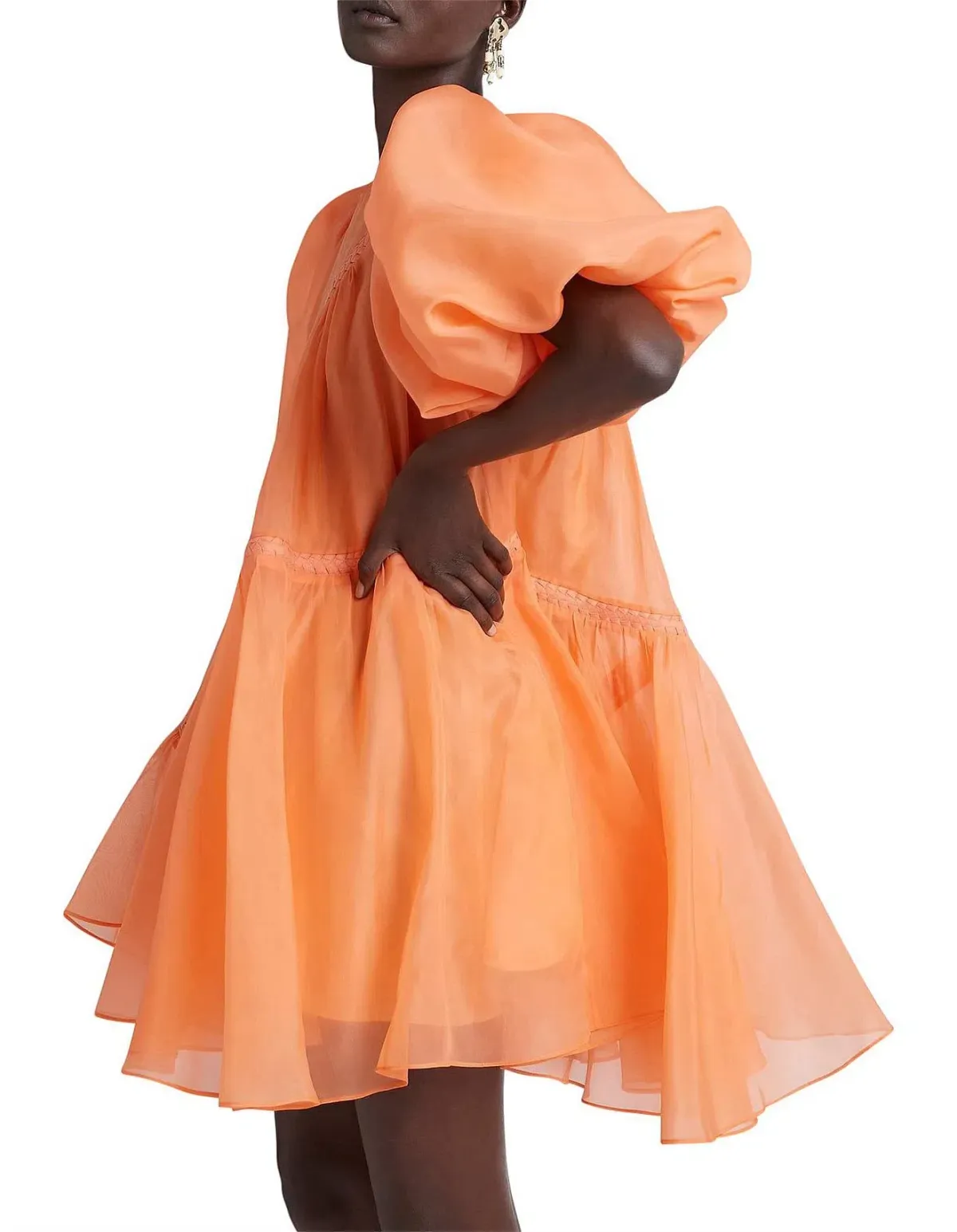 Aje Riviera Puff Sleeve Mini Dress Orange Size 6 - Image 4