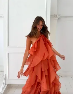 Aje Pandorea Layered Maxi Dress Coral Clay Size 10 for rent on The Volte - image 5