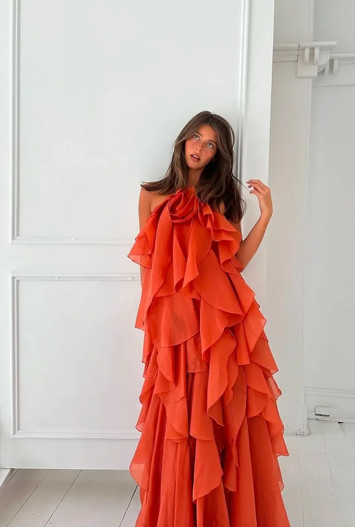 Aje Pandorea Layered Maxi Dress Coral Clay Size 10 - Image 1