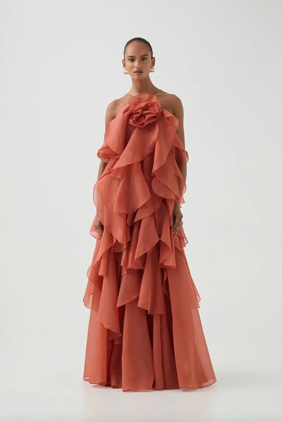 Aje Pandorea Layered Maxi Dress Coral Clay Size 10 - Image 4