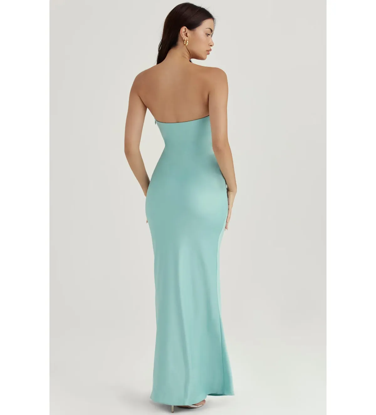 House of CB Alette Satin Strapless Maxi Dress Jade Size L/AU 12 - Image 4