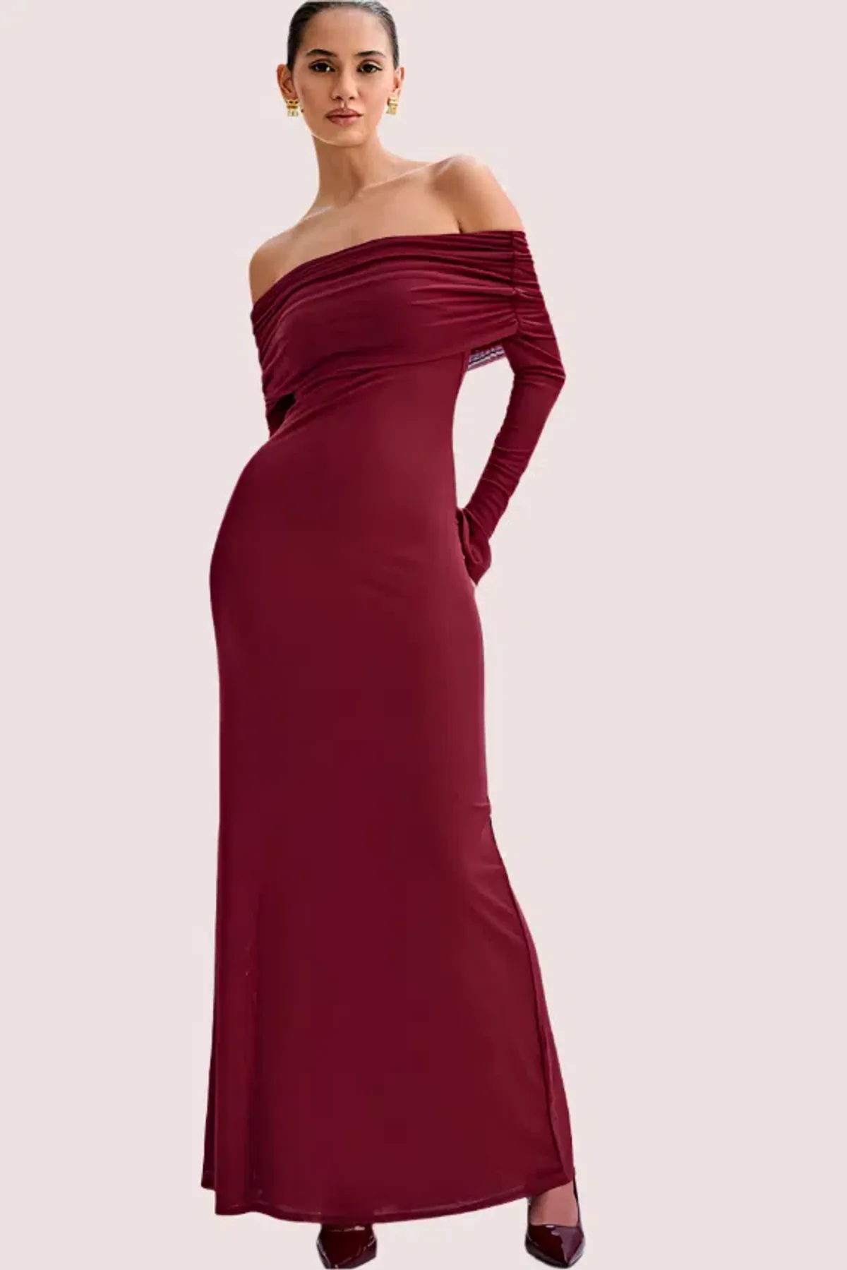 Meshki Josie Off Shoulder Mesh Maxi Dress Burgundy Size 10 - Image 1