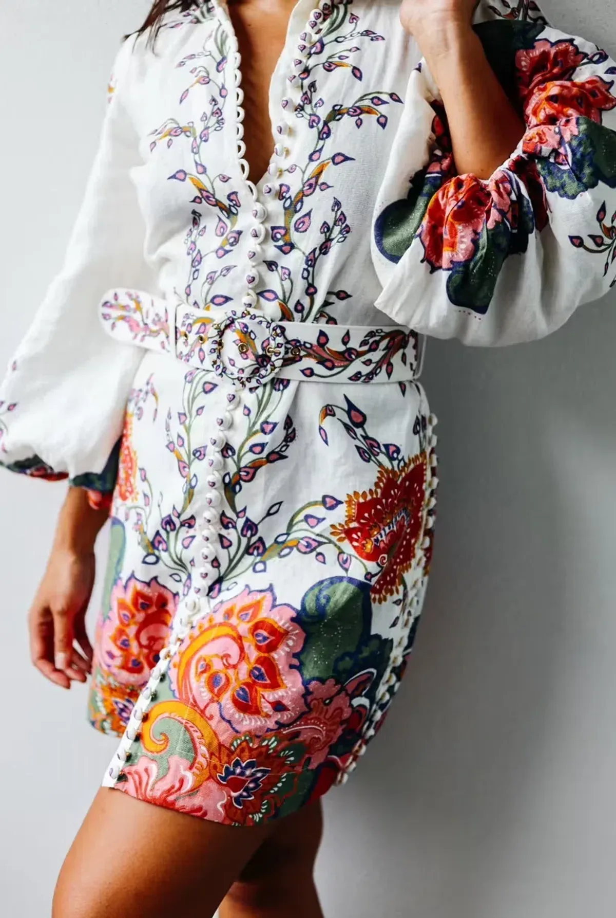 Zimmermann The Lovestruck Buttoned Tunic Mini Dress Multi Size 0/AU 8 - Image 4