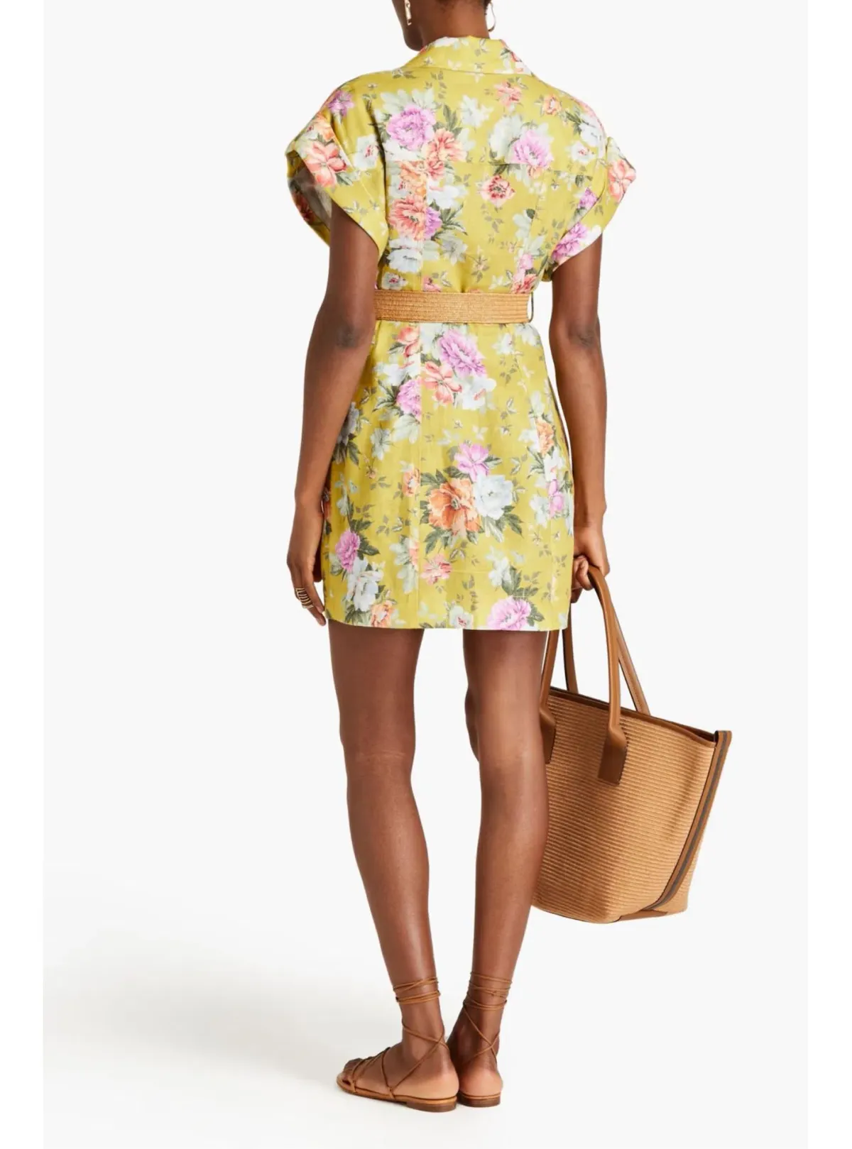 Zimmermann Pattie Cuffed Linen Belted Mini Dress in Mustard Rose Size OP AU 6 - Image 2