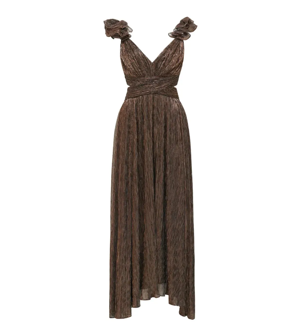 Selena Plisse Ruffle Shoulder Maxi Dress Brown Size 10  - Image 4