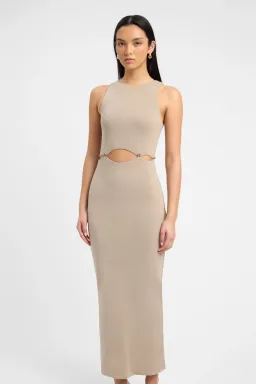 Kookai Taupe Lottie Button Detailing Midi Dress Brown Size 8 for rent on The Volte - image 3