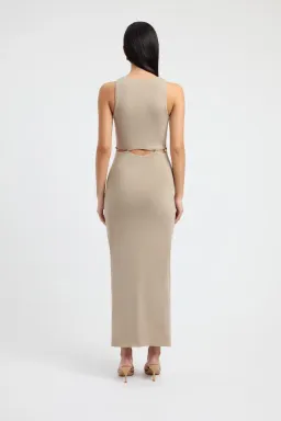 Kookai Taupe Lottie Button Detailing Midi Dress Brown Size 8 for rent on The Volte - image 2