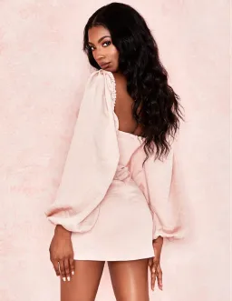 House of CB Aliyah Aliyah Damask Balloon Sleeve Mini Dress Blush Size 6 for rent on The Volte - image 2