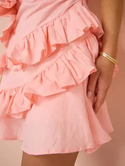 By Nicola Adrift Frill Mini Dress Rockmelon Size AU 12 for rent on The Volte - image 3