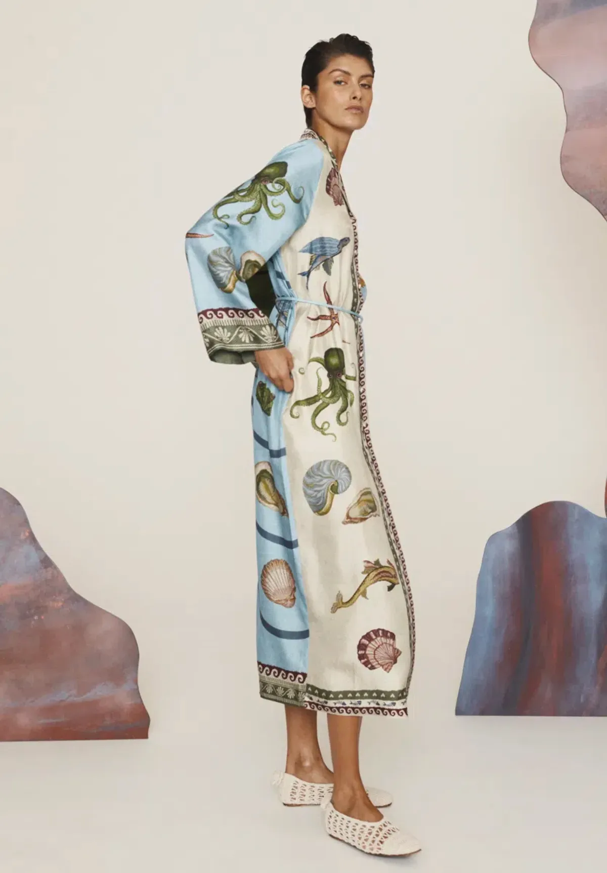 Alémais Bath House Silk Shirtdress Midi Dress Print Size 16 - Image 3