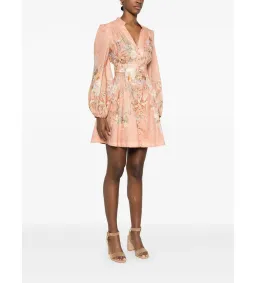 Zimmermann Tallow Plunge Mini Dress Pink Multi Floral Size AU 12 for rent on The Volte - image 2