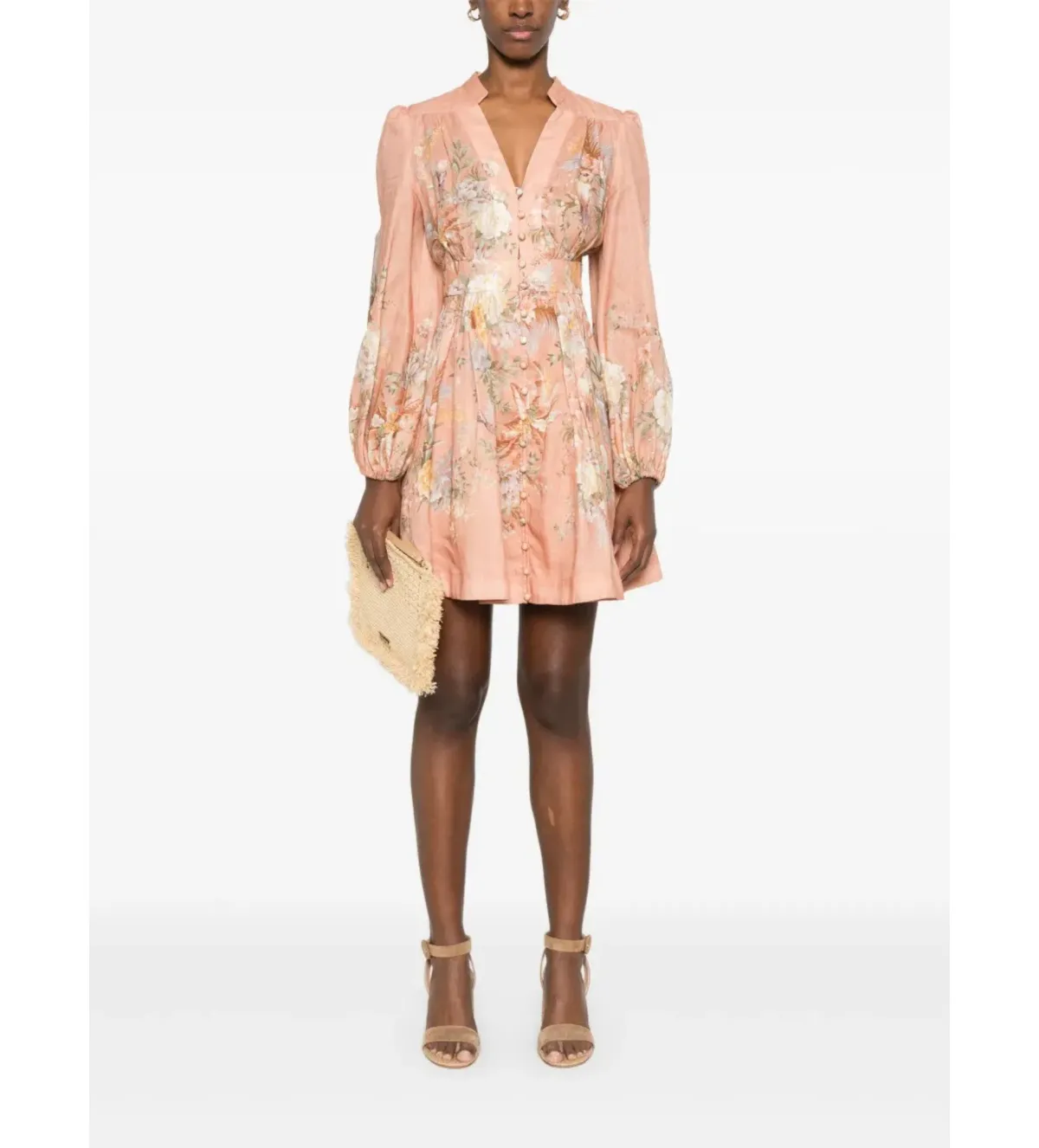 Zimmermann Tallow Plunge Mini Dress Pink Multi Floral Size AU 12 - Image 1