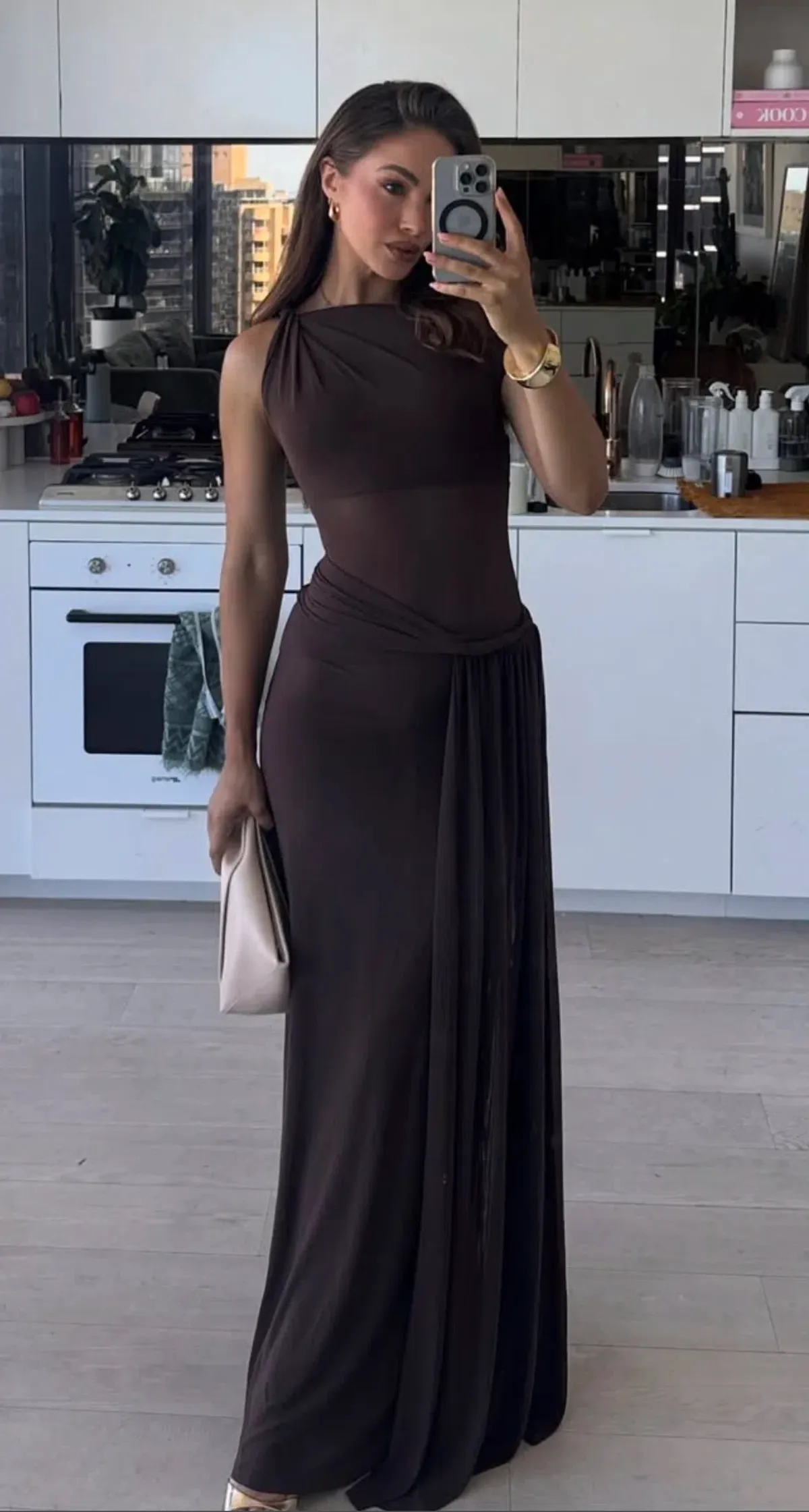 Misha The Sisal Mesh Dress ESPRESSO Size 10 - Image 4