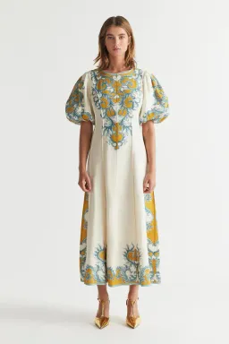 Antipodean Paloma Pin Tuck Dress in Dandelion and Steel Size 10 for rent on The Volte - image 2