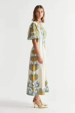 Antipodean Paloma Pin Tuck Dress in Dandelion and Steel Size 10 for rent on The Volte - image 4