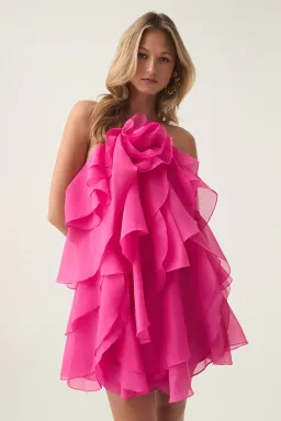 Aje Pandorea Layered Mini Dress Fuschia Rose Size 12 for rent on The Volte - image 2