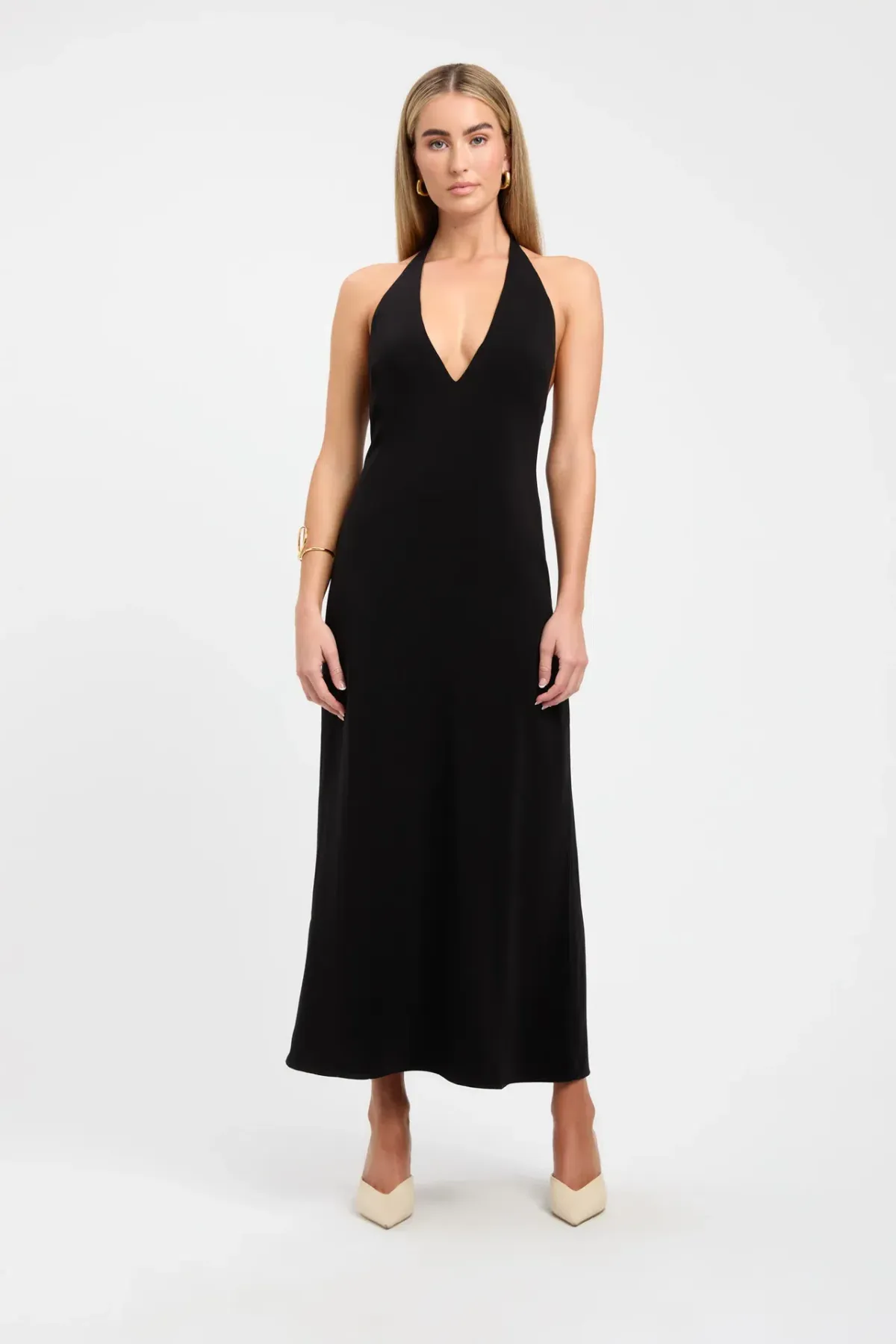 Kookai Koko Deep Vee Dress Midi Black Size AU 8 - Image 1