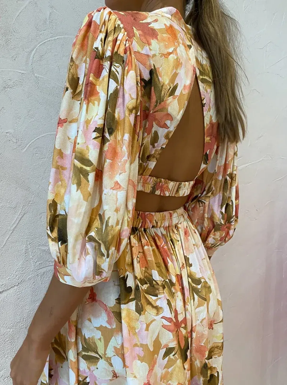 Significant Other Svana Linen Blend Midi Dress Watercolour Floral Size 10 - Image 4