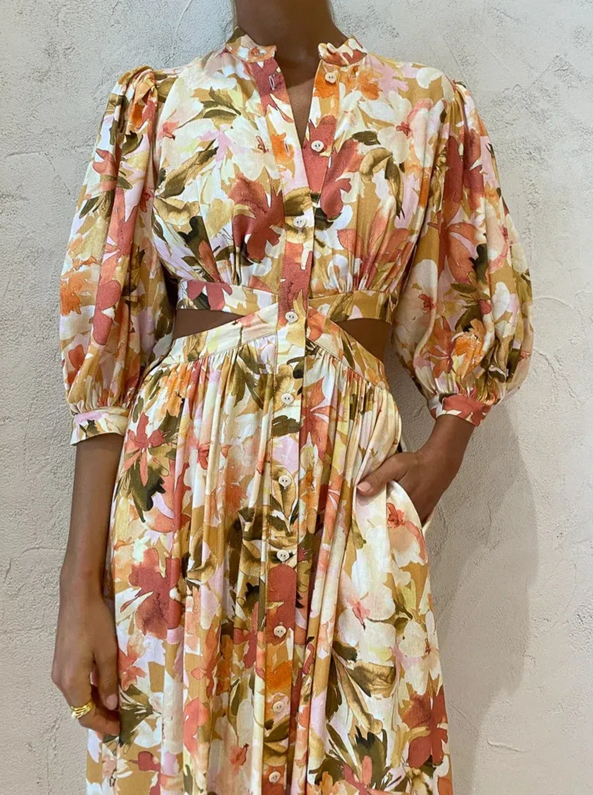 Significant Other Svana Linen Blend Midi Dress Watercolour Floral Size 10 - Image 3