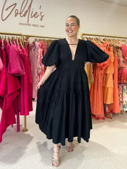 Aje Fallingwater Ruched Midi Dress Black Size XXL/AU 16 for rent on The Volte - image 1