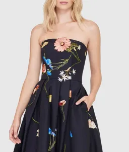 Leo Lin The Fields Embroidered Bustier Midi Dress Black Size 14 for rent on The Volte - image 2