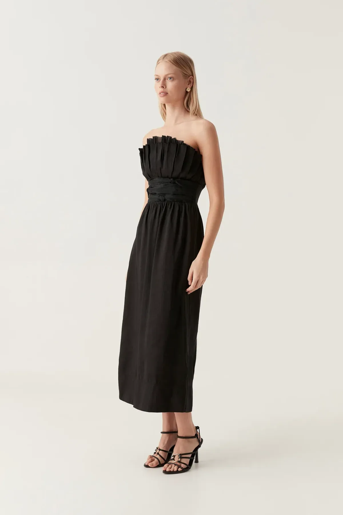 AJE Black Whisper Knot Strapless Ruffle Midi Dress AU 8 - Image 2