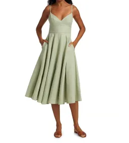 Zimmermann Dancer Picnic Shirred Linen Midi Dress Sage Size 3/AU 14 for rent on The Volte - image 1