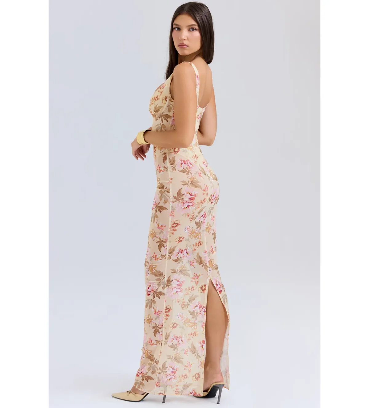 House of CB Robina Honeyflower Sheer Maxi Dress Print Size XS/AU 6 - Image 4