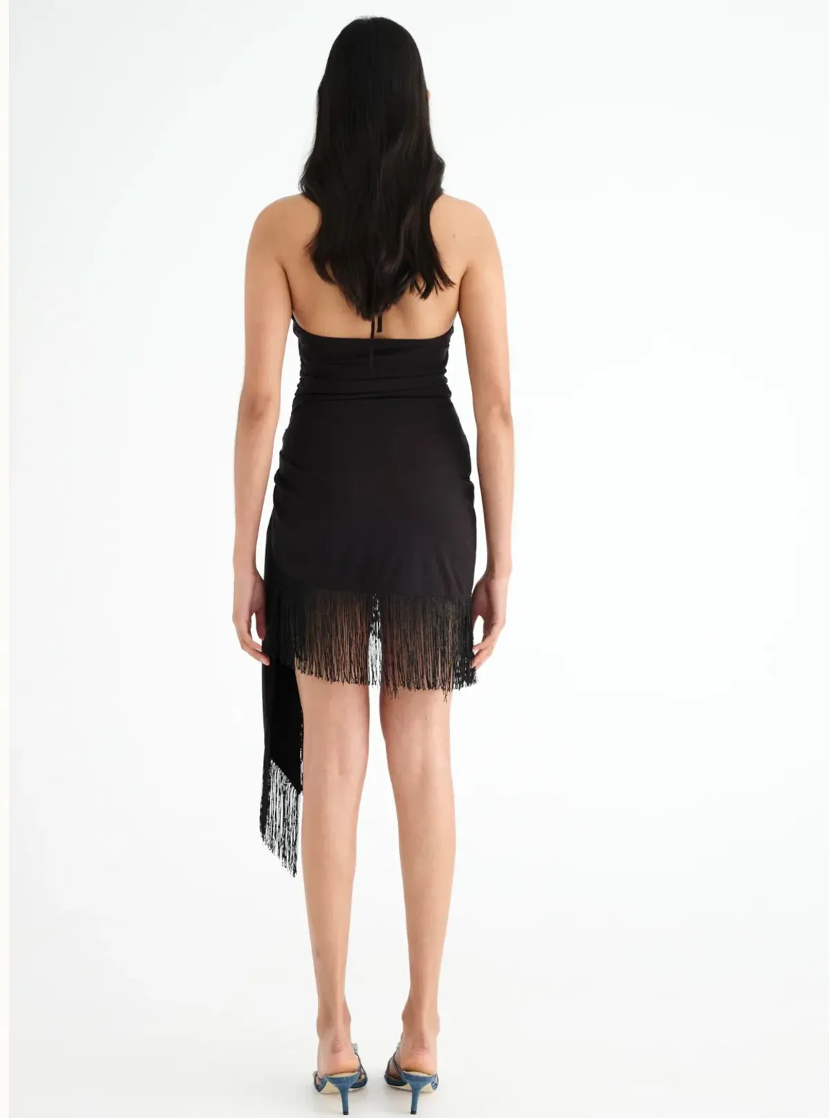 Benni Carolina Fringe Halter Mini Dress Black Size 10 - Image 3