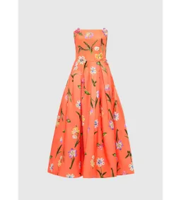 Leo Lin Lynn Bustier Midi Dress Wild Flower Coral Size 12 for rent on The Volte - image 1