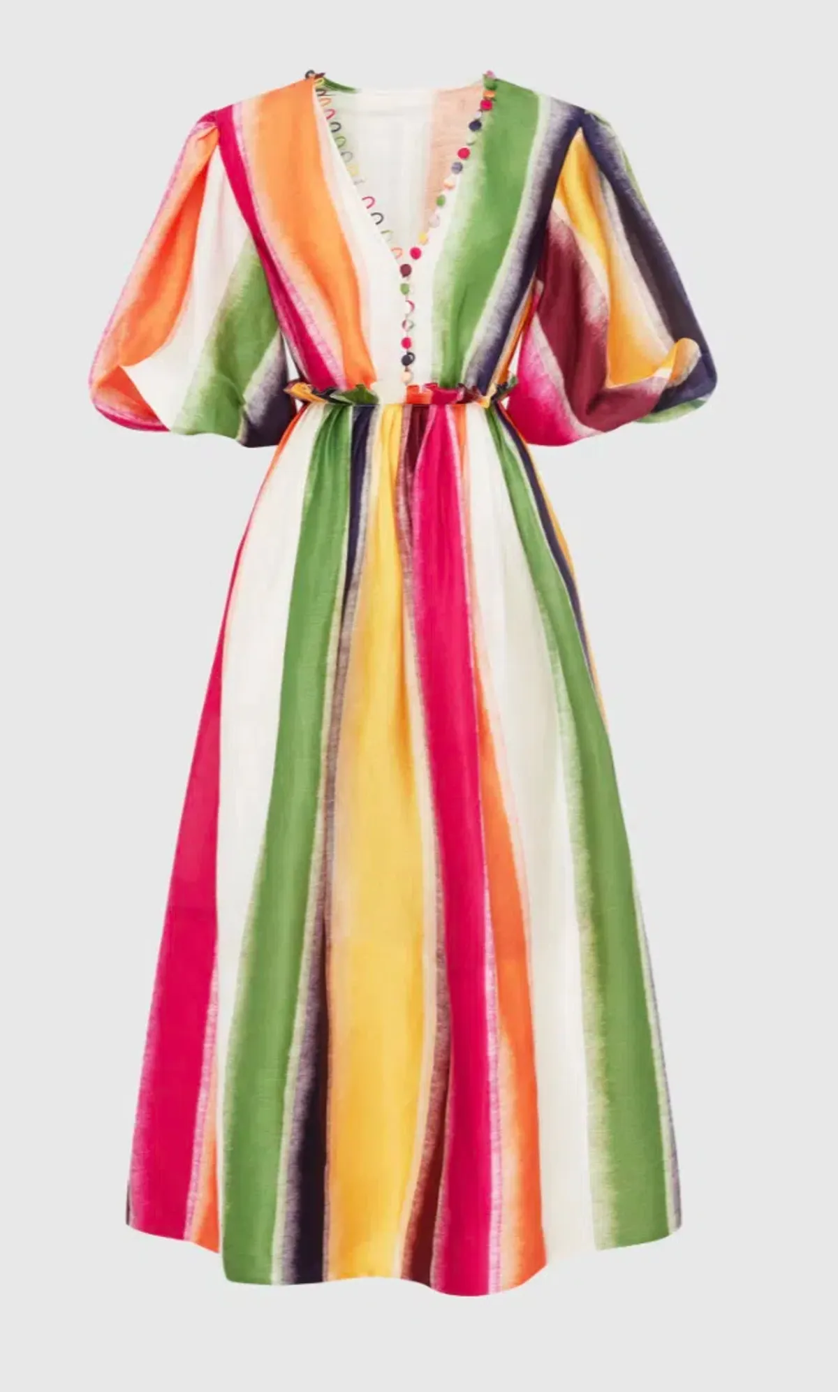 Leo Lin Fortune Stripe Silk Linen Midi Dress Size AU 12 - Image 2