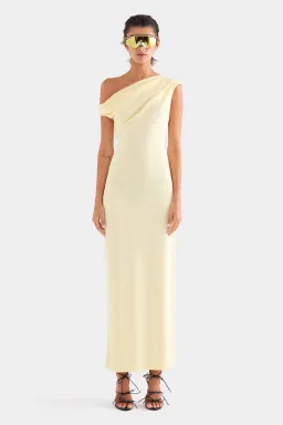 Venroy Asymmetric Draped Jersey Dress Butter Size AU 10 for rent on The Volte - image 1