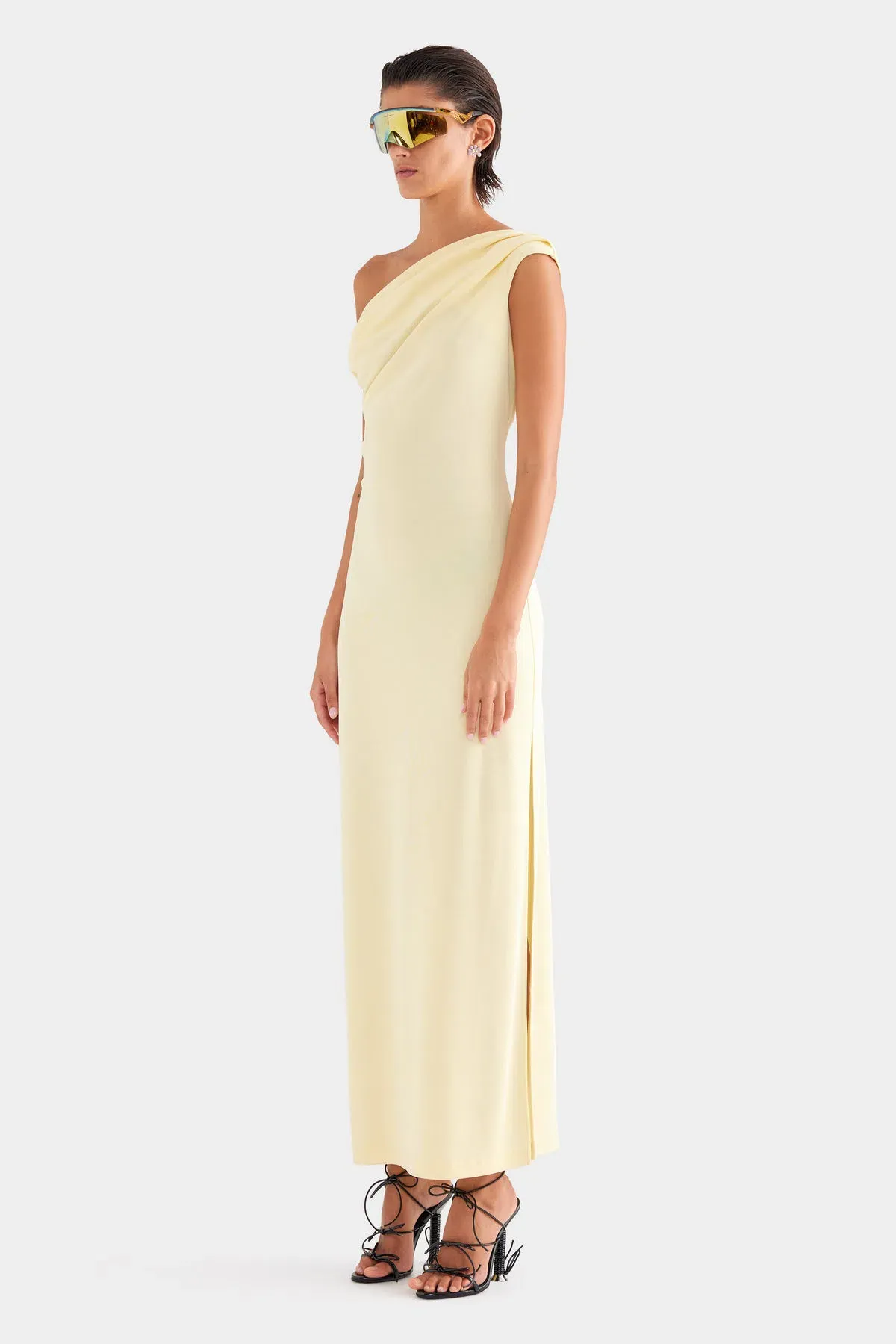 Venroy Asymmetric Draped Jersey Dress Butter Size AU 10 - Image 3