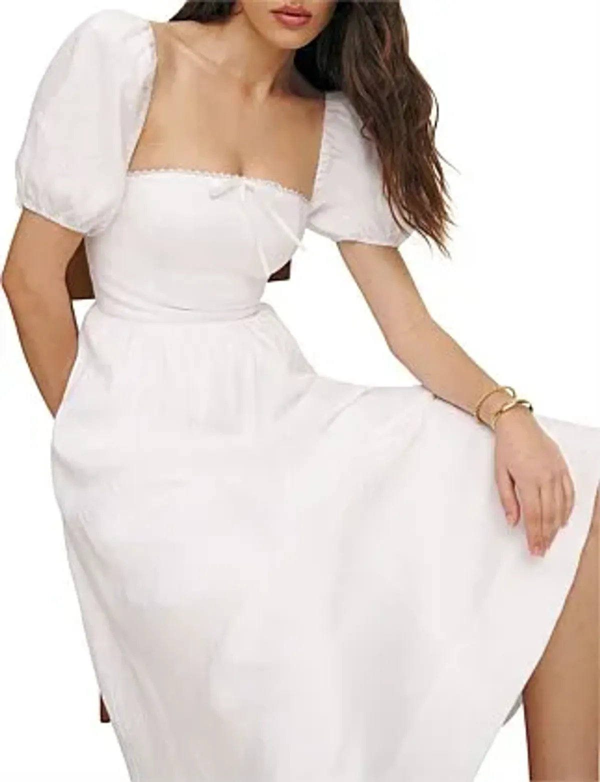 Reformation Marella Linen Midi Dress in White Size AU 6 - Image 5