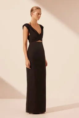 Shona Joy Lani Cross Front Ruched Maxi Dress Black Size 10 for rent on The Volte - image 2