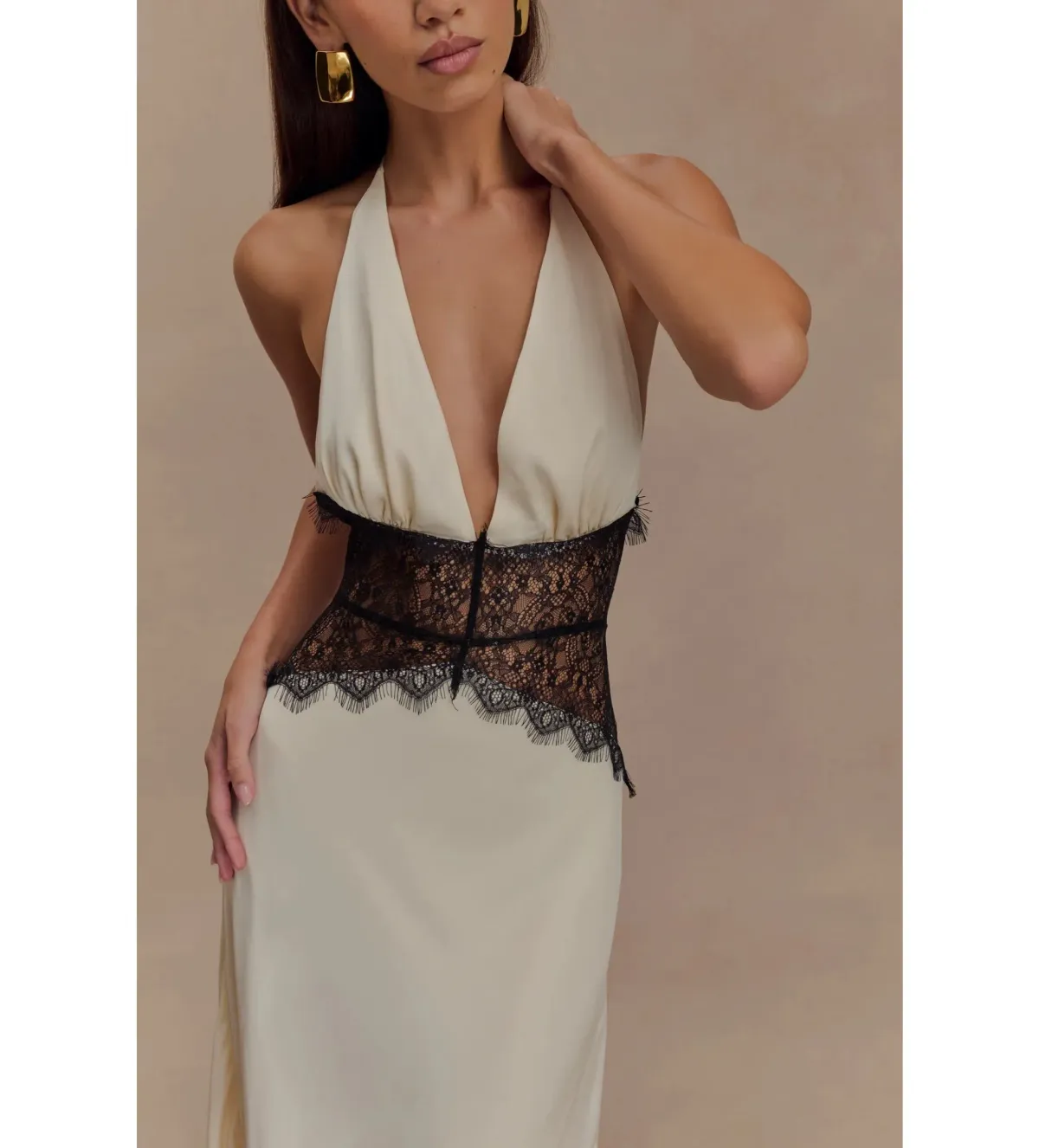 Meshki Dinah Lace and Satin Maxi Dress in Black/Ivory Size S/AU 8 - Image 4