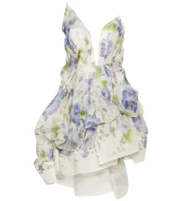 Zimmermann Natura Drape Mini Dress Blue Floral Size 0/ AU 8 for rent on The Volte - image 4